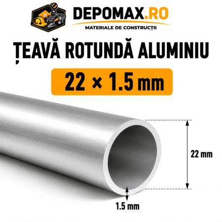 Teava rotunda aluminiu 22 x 1.5 mm, 6 metri (6060)